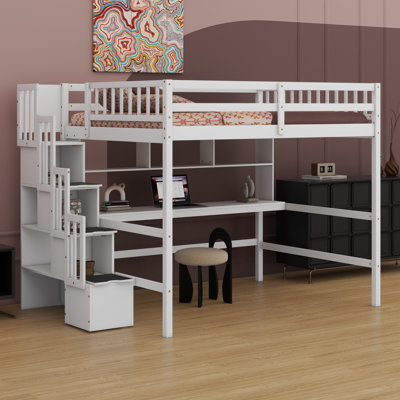 Loft Bed With Desk, Storage Shelves And Staircase by Latitude Run