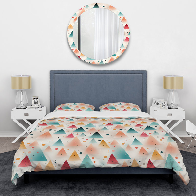 Ensemble de housse de couette en tissu de couleur pastel à triangles, Housse de couette pour grand lit et 2 taies décor