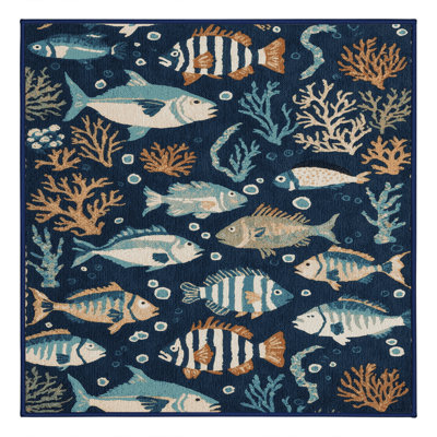 Washable Sea Life Nautical Area Rug