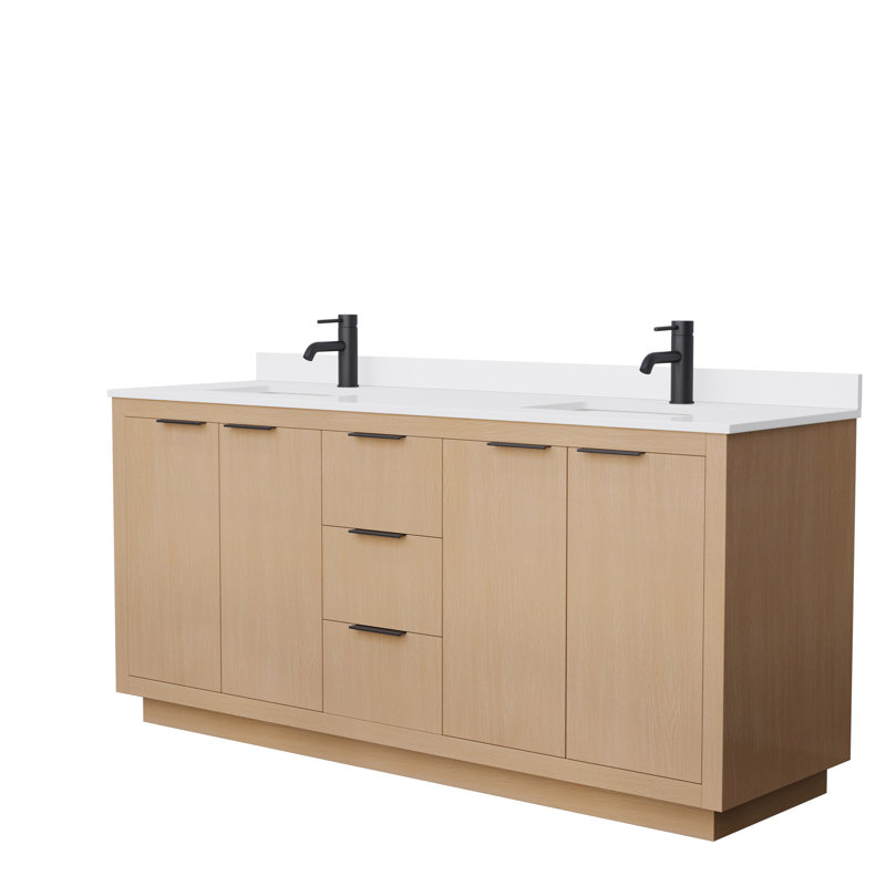 Ensemble de meuble-lavabo double 72 po Maroni, Marbre de culture blanc, Noir mat