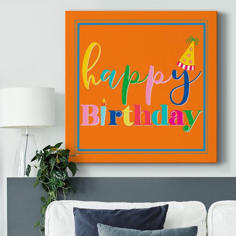 «Happy Birthday Square» sur toile, art textuel, H 32 po x l 32 po x P 1,5 po