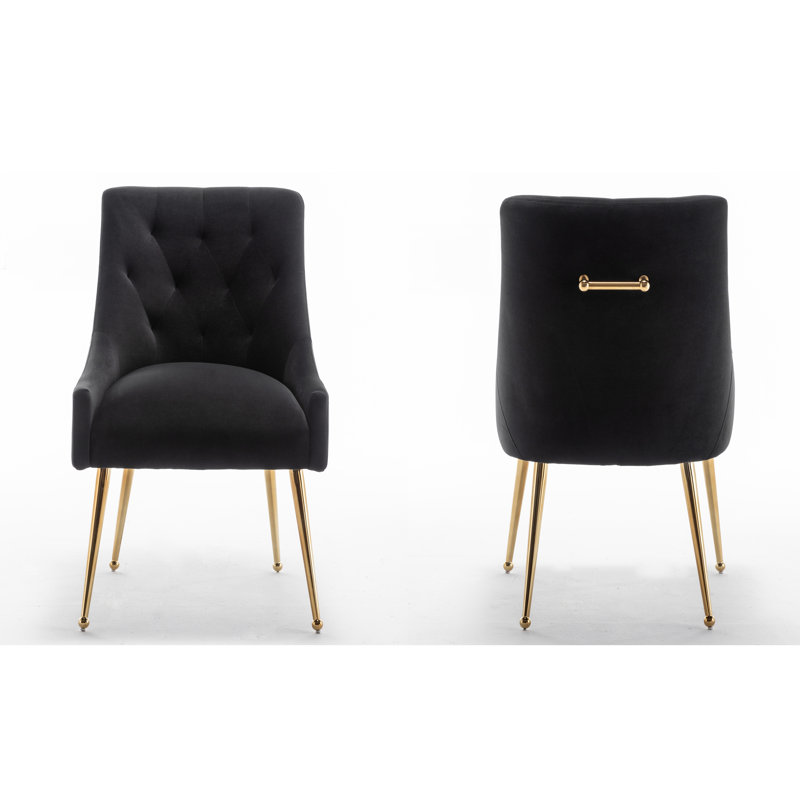 Baudel 19.6'' H Tufted Velvet Upholstered Side Chair, Black 