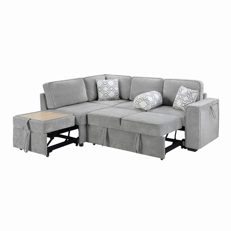 Canapé-lit modulaire convertible de 83,9 po avec deux couchettes coulissantes, une table rabattable, des ports USB, un porte-gobelet et un rangement pour le salon