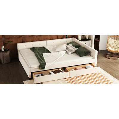 Beige Queen Bed With Slot And 2 Drawer Storage Facilities For A Organized Bedroom Connection Cabinets,