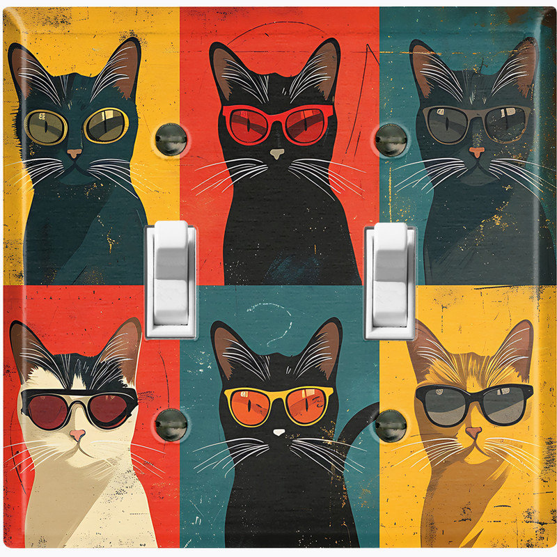 Couvercle de plaque d'interrupteur en métal; Bascule standard US à 2 bandes - Portraits de chats sympas, Double # 2