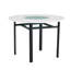 Table de salle à manger 42 "ronde avec incrustation en verre gris - Table de cuisine blanc mat avec tablette de rangement en verre et support en métal noir stable (4 à 6 places)