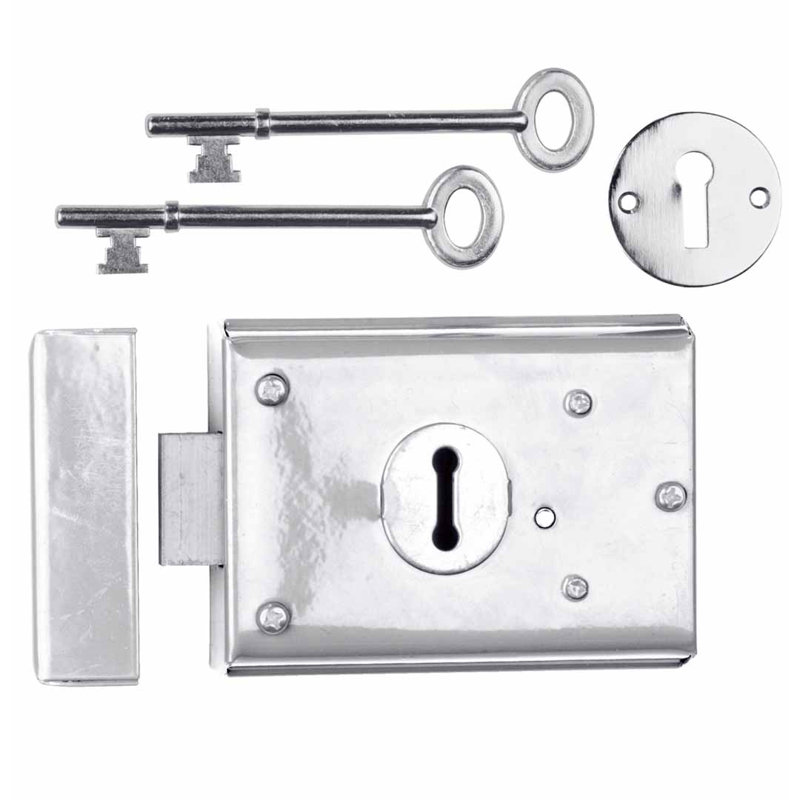 Chrome Plated Steel Rim Door Lock with Skeleton Keys