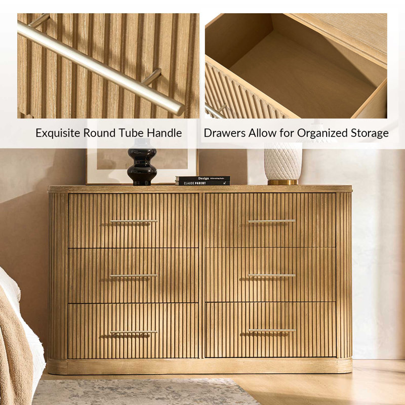 Graciana 4-Piece Fluted Solid Wood Bedroom Set, Queen, Natural