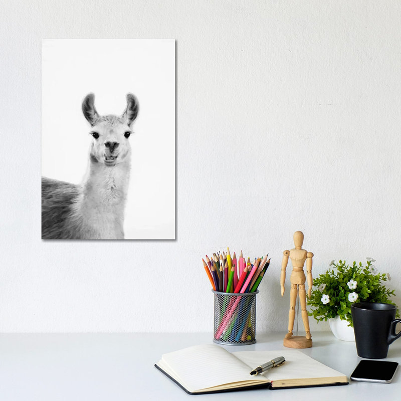 Happy Lama 1 Piece Wrapped Canvas Wall Art, 20.32 cm H x 30.48 cm W
