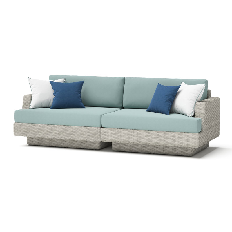 Ehrenfried 96" Outdoor Sofa, Gray Frame/Spa Blue