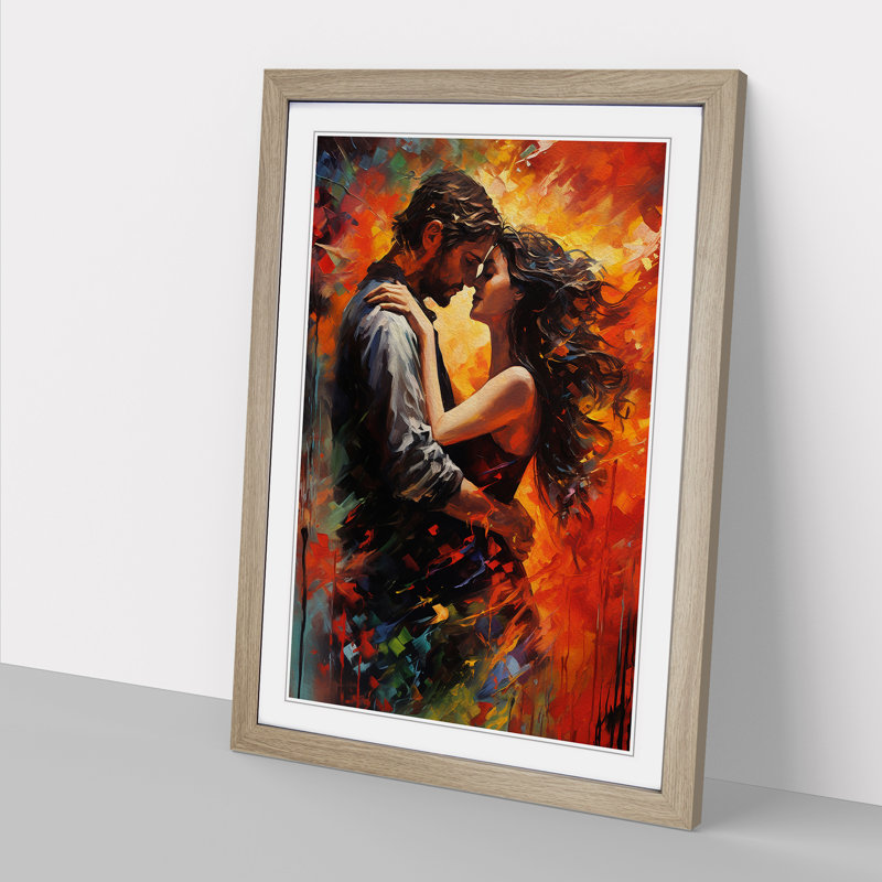 Lovers Action Painting Art - Framed Print, Oak Framed, 46cm H x 34cm W x 2cm D