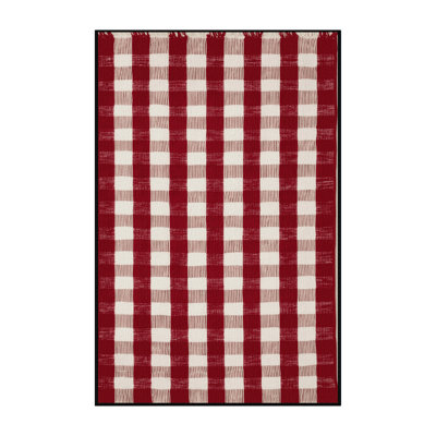  Washable Gingham Checks Farm Area Rug