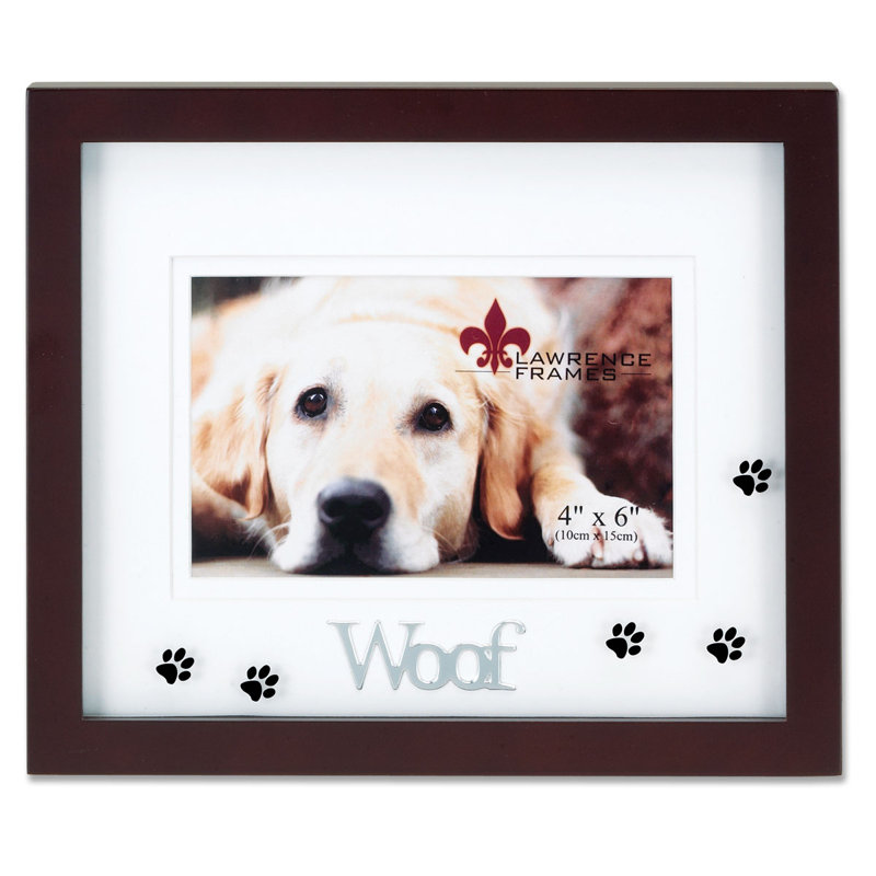 Dark Walnut Brown Wood Picture Frame with Silver Woof Lettering