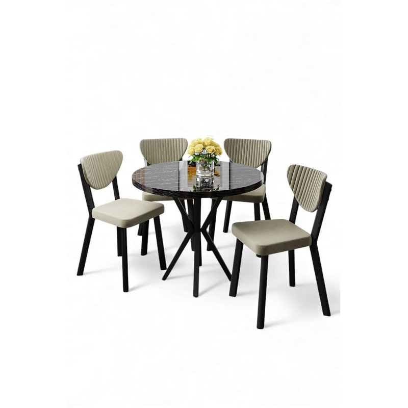 Dining Table & Chairs Set (5 Pieces), Cream