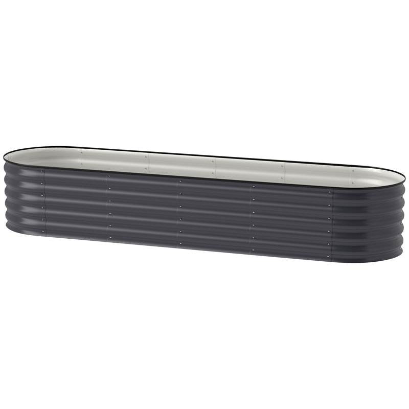 7.9' X 2' X 1.4' Galvanized Raised Garden Bed Kit, Metal Planter Box With Safety Edging, Dark Gray, Dark Gray