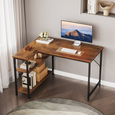 40" Reversible L Shaped Computer Desk with Shelves for Home Office,Brown