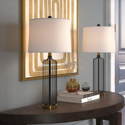  Letchworth 27.5" Modern Industrial Iron Table Lamp with 3-Way Dimmable Lighting Black and Gold Frame for Living Room, Bedroom and Study