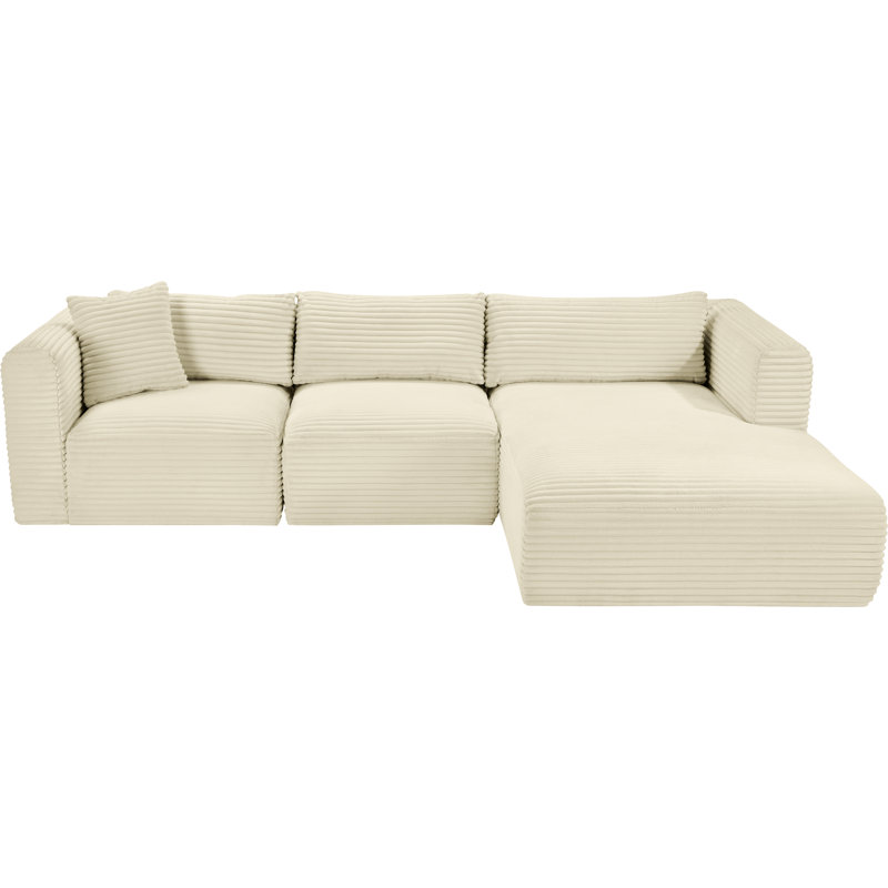 Canapé modulaire en L Carmean Performance, Velours côtelé texturé crème, 1 sans accoudoir, 1 méridienne, 1 coin