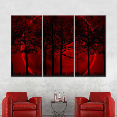 Ensemble de 3 pièces forêt sombre hantée sur toile