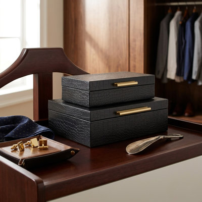 Rebeka Black Faux Croco Rectangular Decorative Box Set