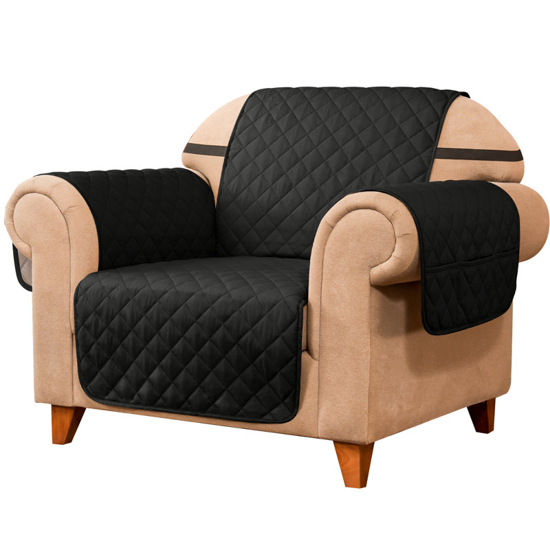 Housse de fauteuil pour 1 canapé, housse de canapé antidérapante pour chiens, housse de protection de meuble avec sangles élastiques en mousse pour chat (noir)