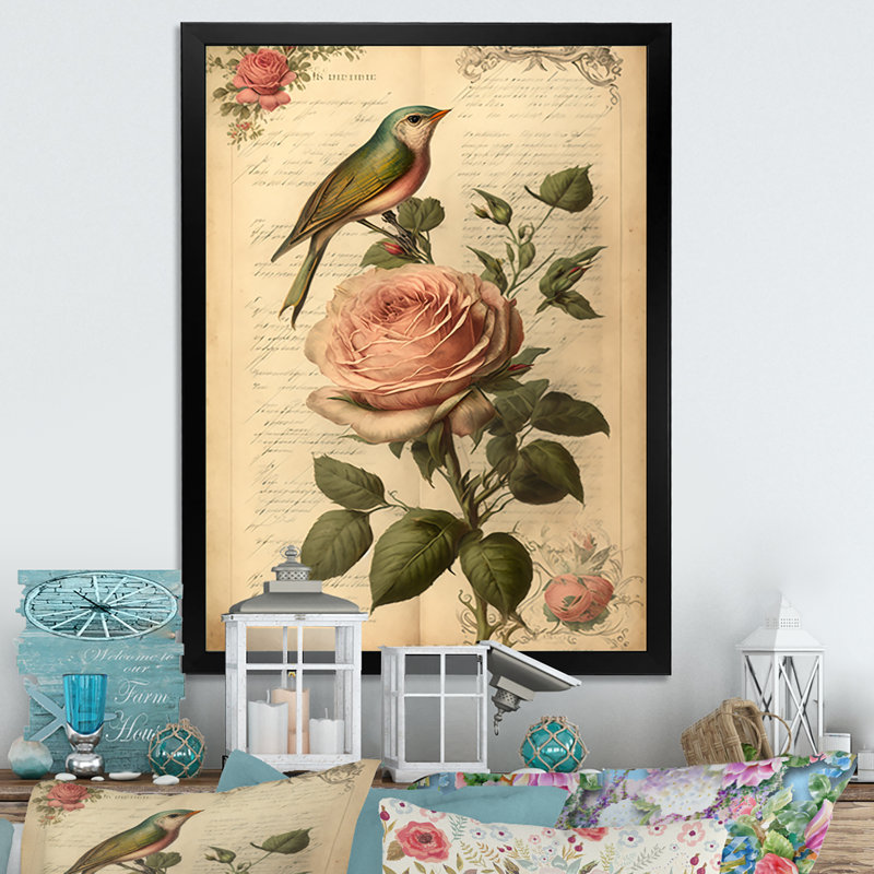 Blossoming Pink Vintage Rose VI - Floral Rose Canvas Wall Art, 32" H x 24" W x 1" D, Black Picture Framed Canvas