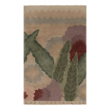 Art Deco Hand Knotted Wool Floral Area Rug in Blue, Beige, Green, Taupe