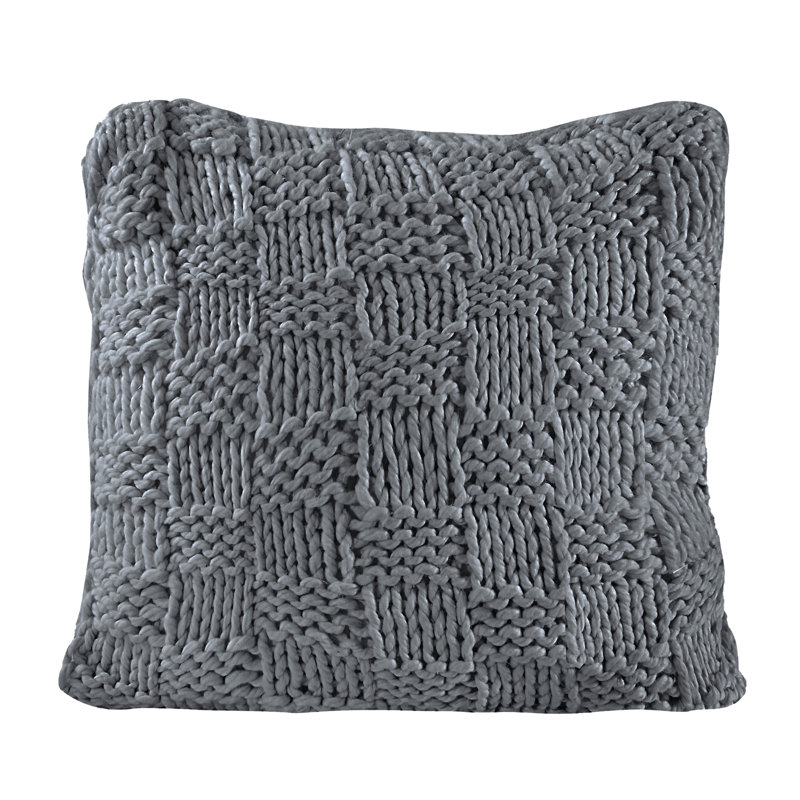 Chess Hand Knitted Solid Textured Chess Pattern Square 27x27 inch Euro Sham, Slate