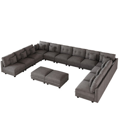14 Seat Corduroy Convertible Modular Sectional Sofa With Storage, 12 Back Cushion 12 Throw Pillow
