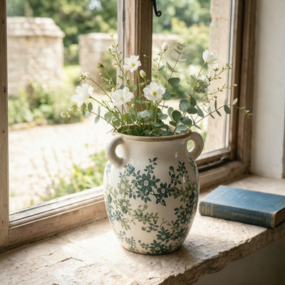 Twin Handle Floral Decorative Vase