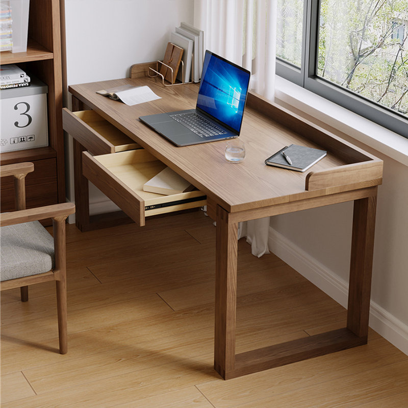 Bureau rectangulaire en bois massif noyer clair avec 2 tiroirs, 31,5 po x l 70,87 po x P 23,62 po