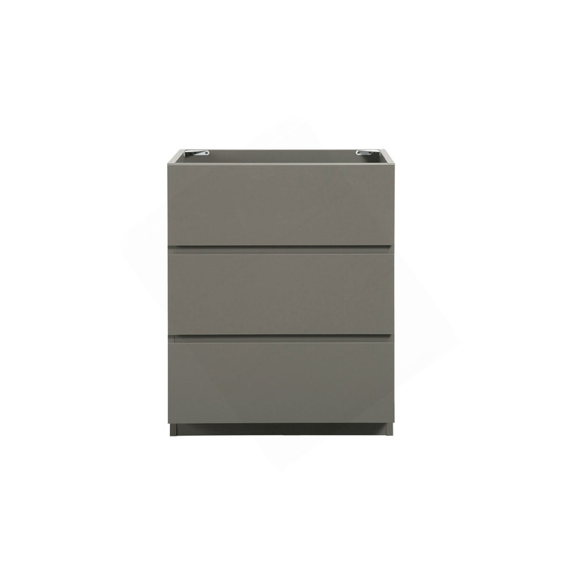 Armoire de plancher SANS lavabo, couleur grise, avec trois tiroirs, pré-assemblée, Gris