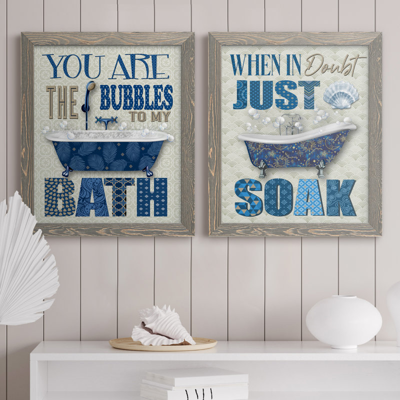 " Bubble Bath " 2 - Pieces, Gray Framed Canvas, 20" H x 34" W x 1.5" D