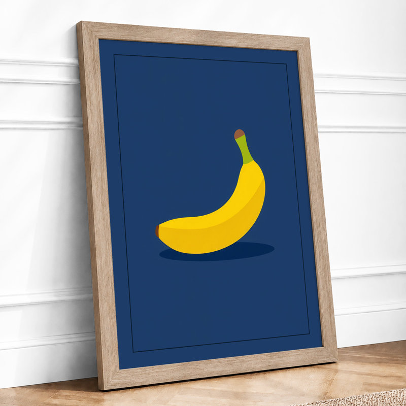 Solitary Banana Minimalist - Framed Print, A2 - 59.4 x 42.0 cm, Oak