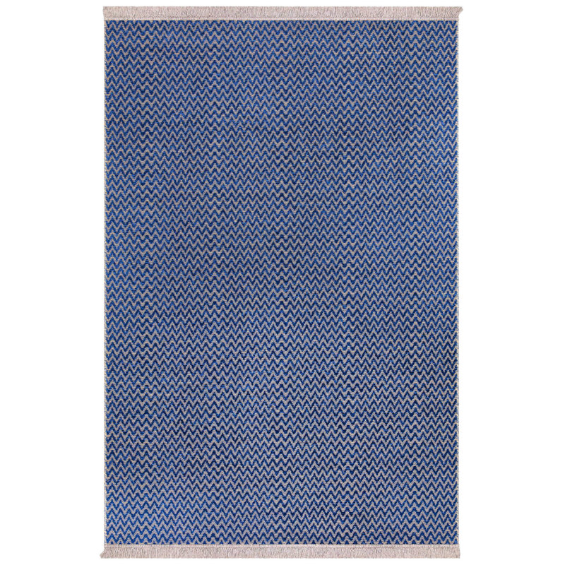 Tapis rectangulaire bleu marine en jute / chenille tissé à la machine, Rectangle 6 pi 7 po x 9 pi 6 po