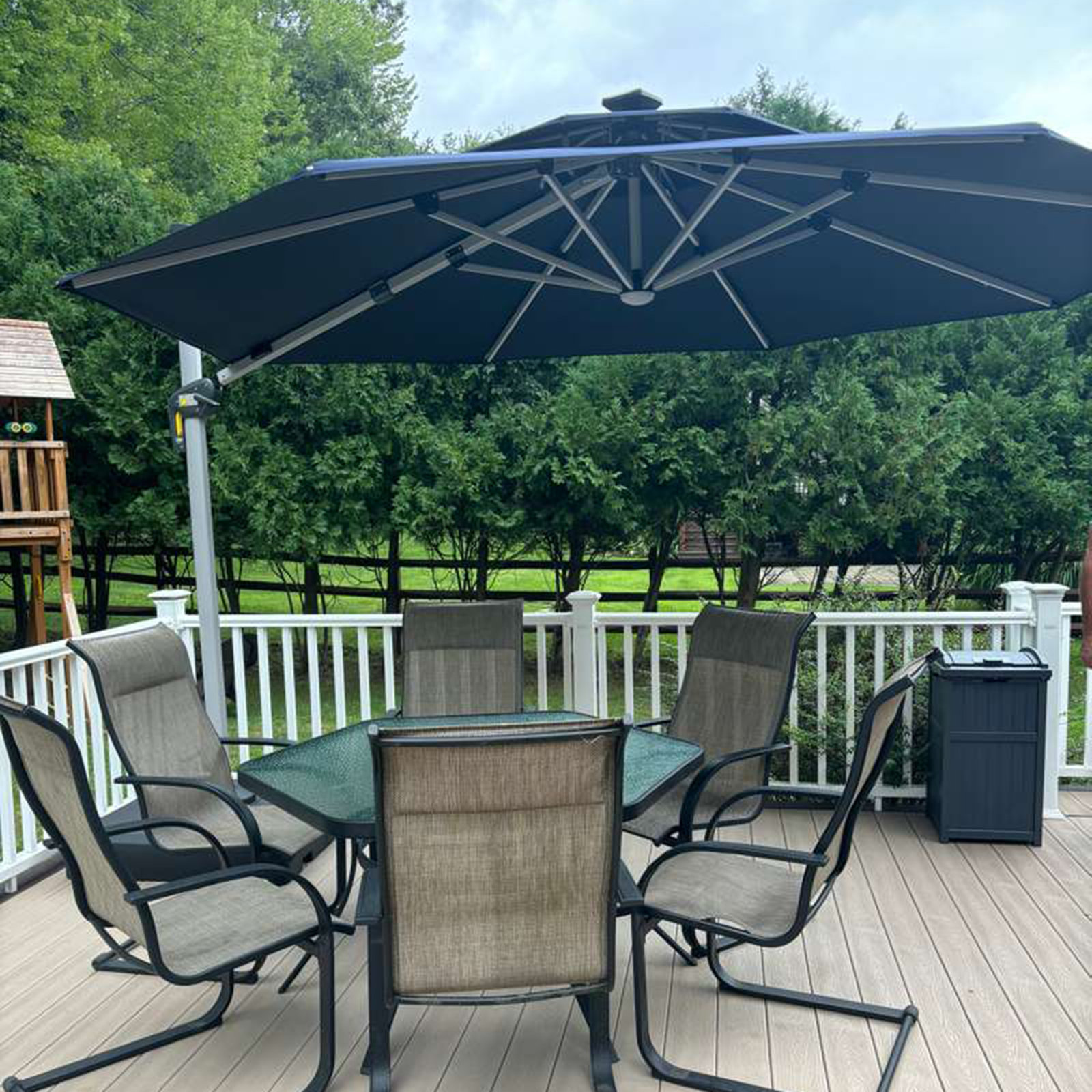 Lillehammer 12' Cantilever Umbrella with Lights, Navy Blue