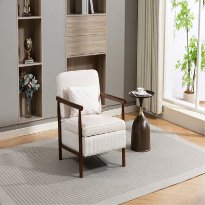 Chaise de rangement, fauteuil d'appoint moderne Mid-Century avec structure en bois, chaises de salon rembourrées avec coussin de taille, fauteuil de lecture pour véranda de chambre à coucher