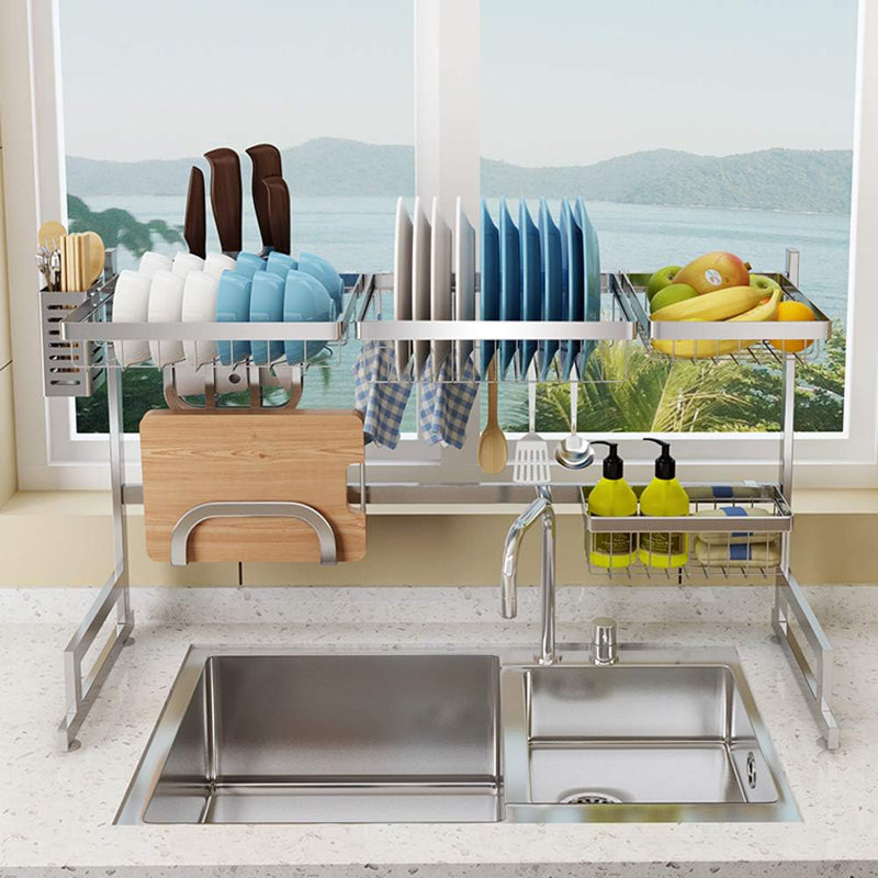 Stainless Steel Over The Sink Dish Rack, 20.5" H x 34.6" W x 12.6" D, Stainless Steel