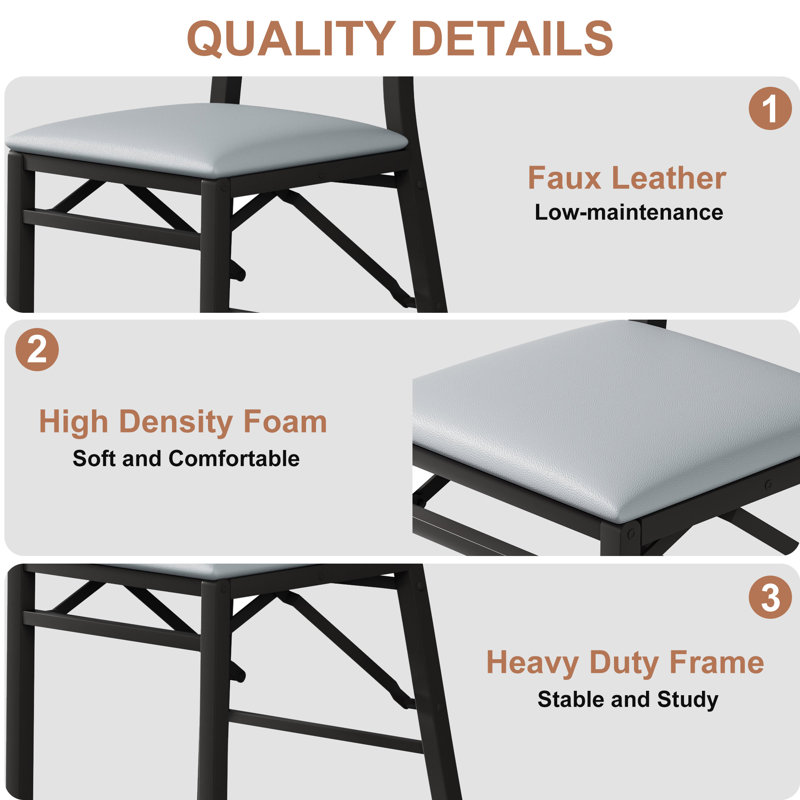 Ailse Folding Dining Chair Set Of 6, Upholstered PU Leather Dining Room Chairs, 6-Piece Faux Leather Parsons Chairs, Space-Saving Foldable Kitchen Armless Side Chair with Metal Frame, 300 lbs Capacity, For Dining Room, Living Room, Kitchen and Restaurant