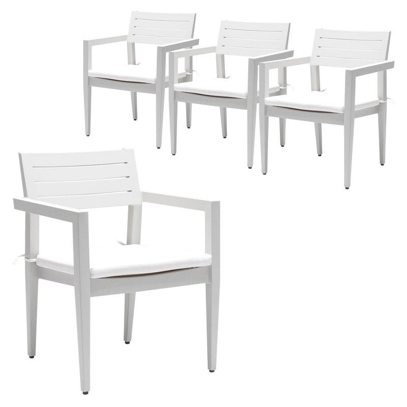 Ensemble de 4 chaises de patio en aluminium grisâtre avec coussins Sunbrella empilables et antirouille