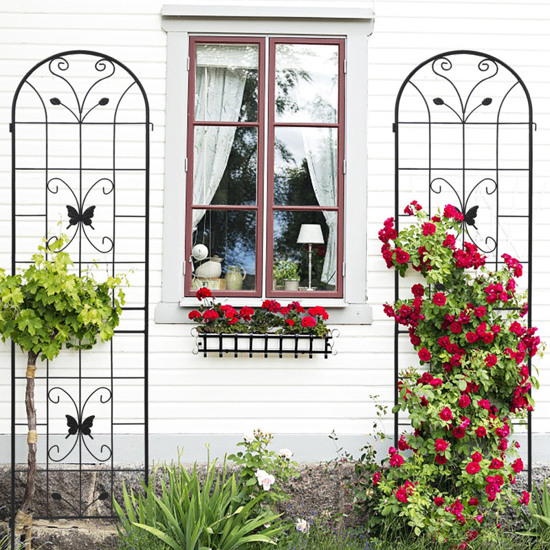 Ensemble de 2 treillis d'escalade de jardin en métal, extérieur antirouille 86,7 po x 19,7 po, support en fer noir