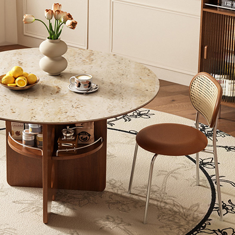 Table ronde haut de gamme avec rangement multifonctionnel, H 29,52 po x L 47,24 po x l 47,24 po, Beige
