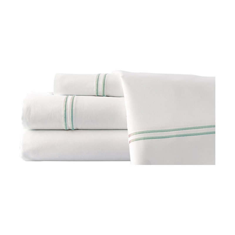 1000 Thread Count Sheet Set, Cal.King Sheet Set+Fitted Sheet+2Pillowcases, White / Celestial Blue