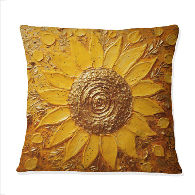 Golden Radiant Sunflower Blooming - Coussin décoratif imprimé tournesol