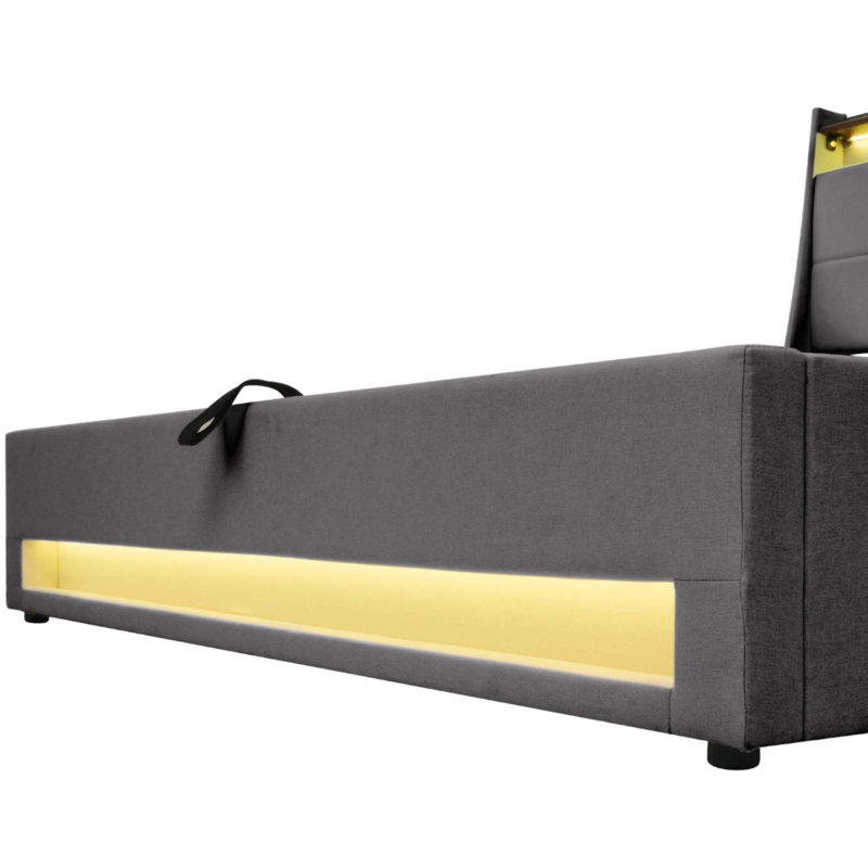 Lit plateforme double tapissier, Gris, Lit double