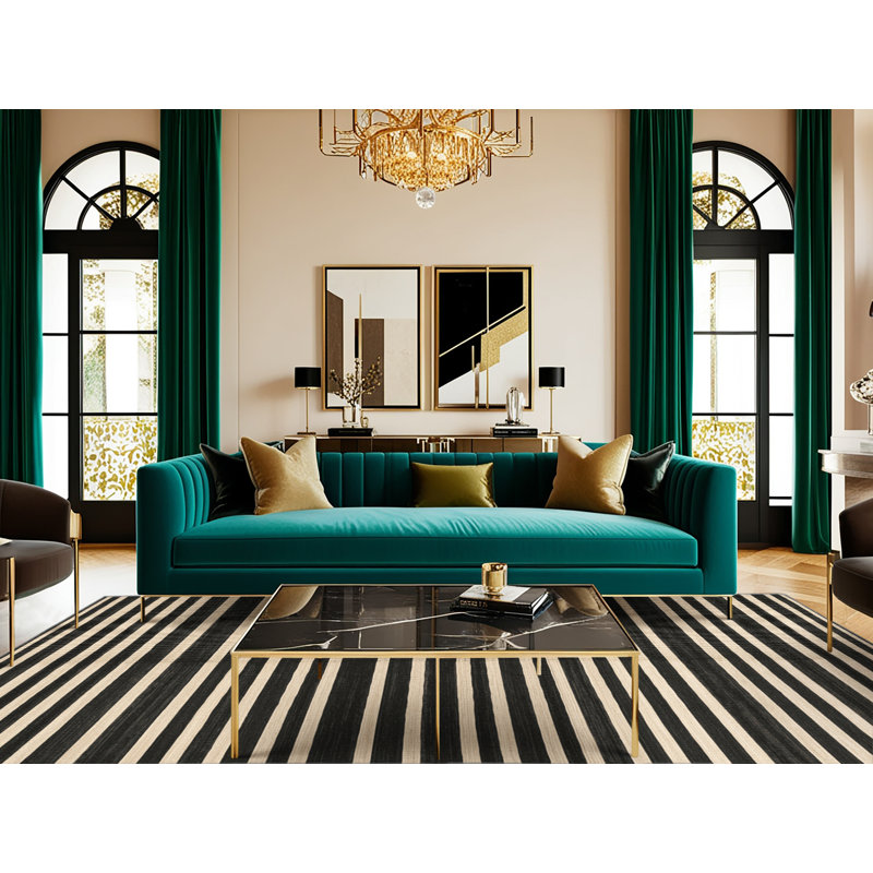 Washable Charcoal Ivory Striped Area Rug, Rectangle 7' x 9'