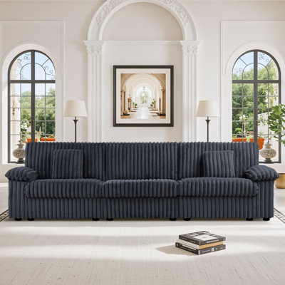 Canapé modulaire en velours côtelé extra long, l 129,9 po, chargement USB, 2 coussins et assemblage facile en 15 minutes, modulaire spacieux à 4 places