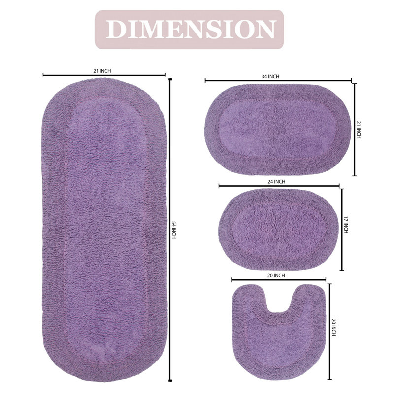 Traci 100% Cotton Bath Rugs (Set of 4), Purple