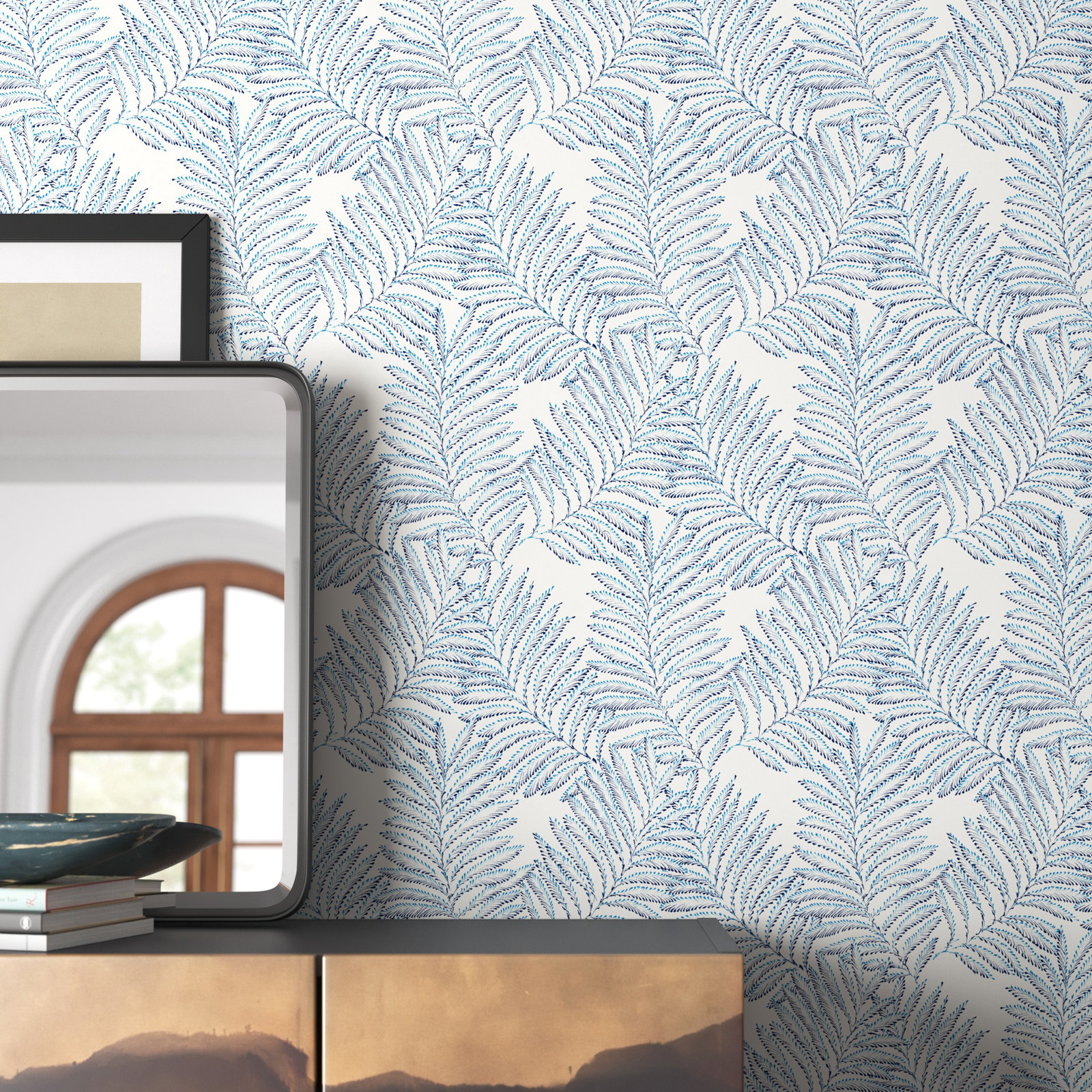 Palmina Modern Floral Wallpaper, Blue