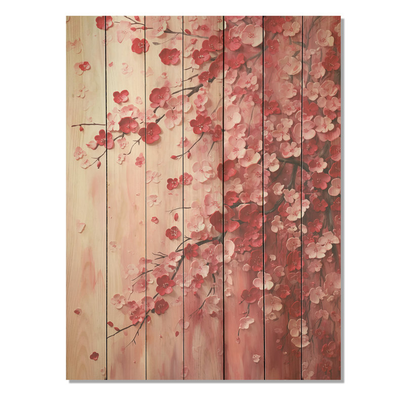 Cerisier rose en fleur IV - Cerisier sur bois, H 32 po x l 24 po